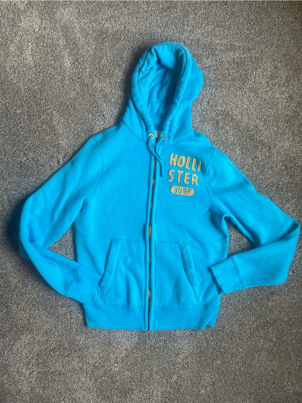 Hollister Vintage Y2K Bright Turquoise Hooded Zip-Up Size Large